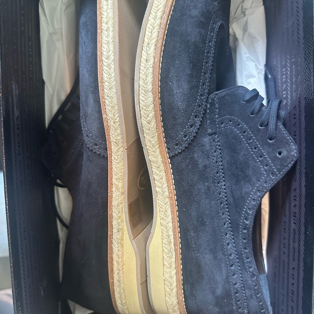 Prada Men's Blue Suede Oxford Shoes